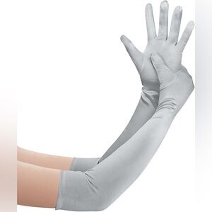 Women’s Silver Stretchy Long Opera Gloves 22”